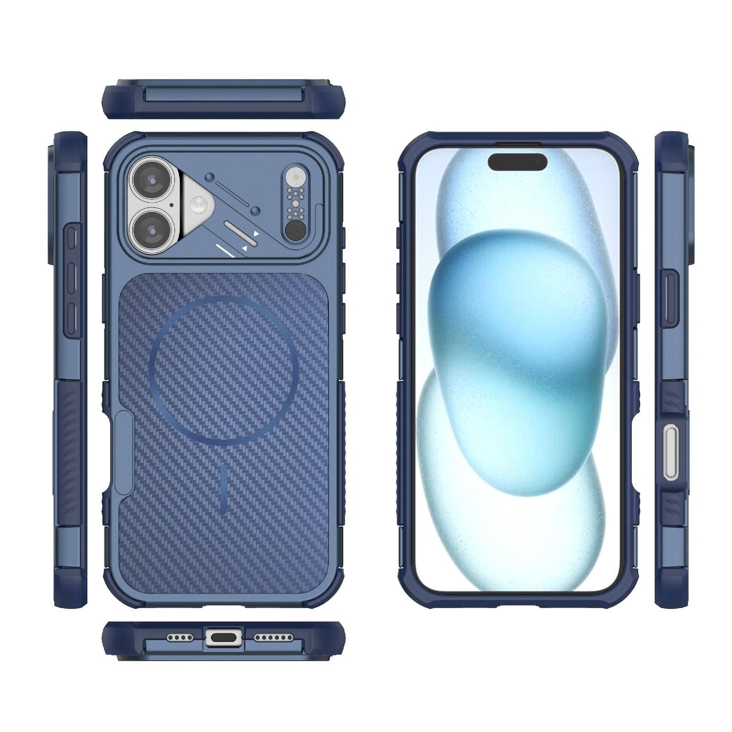 For iPhone 16 Plus Rugged Carbon Fiber Texture Airbag Shockproof Magnetic Phone Case(Blue)