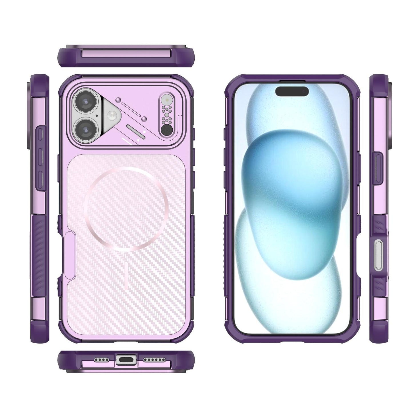 For iPhone 16 Plus Rugged Carbon Fiber Texture Airbag Shockproof Magnetic Phone Case(Purple)