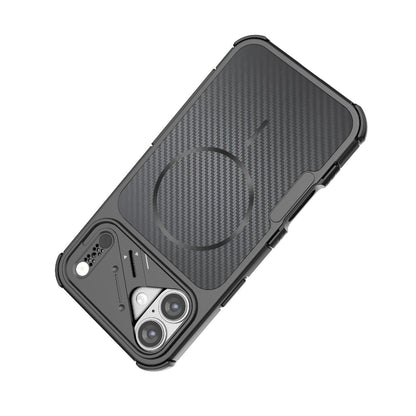 For iPhone 16 Plus Rugged Carbon Fiber Texture Airbag Shockproof Magnetic Phone Case(Purple)