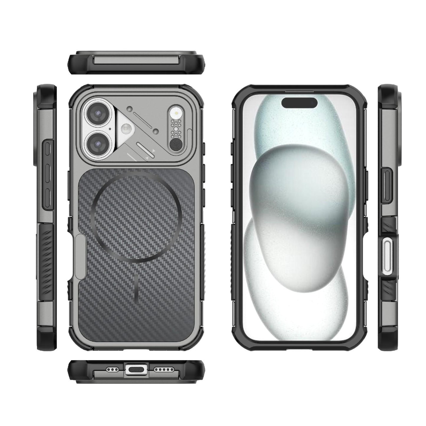 For iPhone 16 Rugged Carbon Fiber Texture Airbag Shockproof Magnetic Phone Case(Gray)
