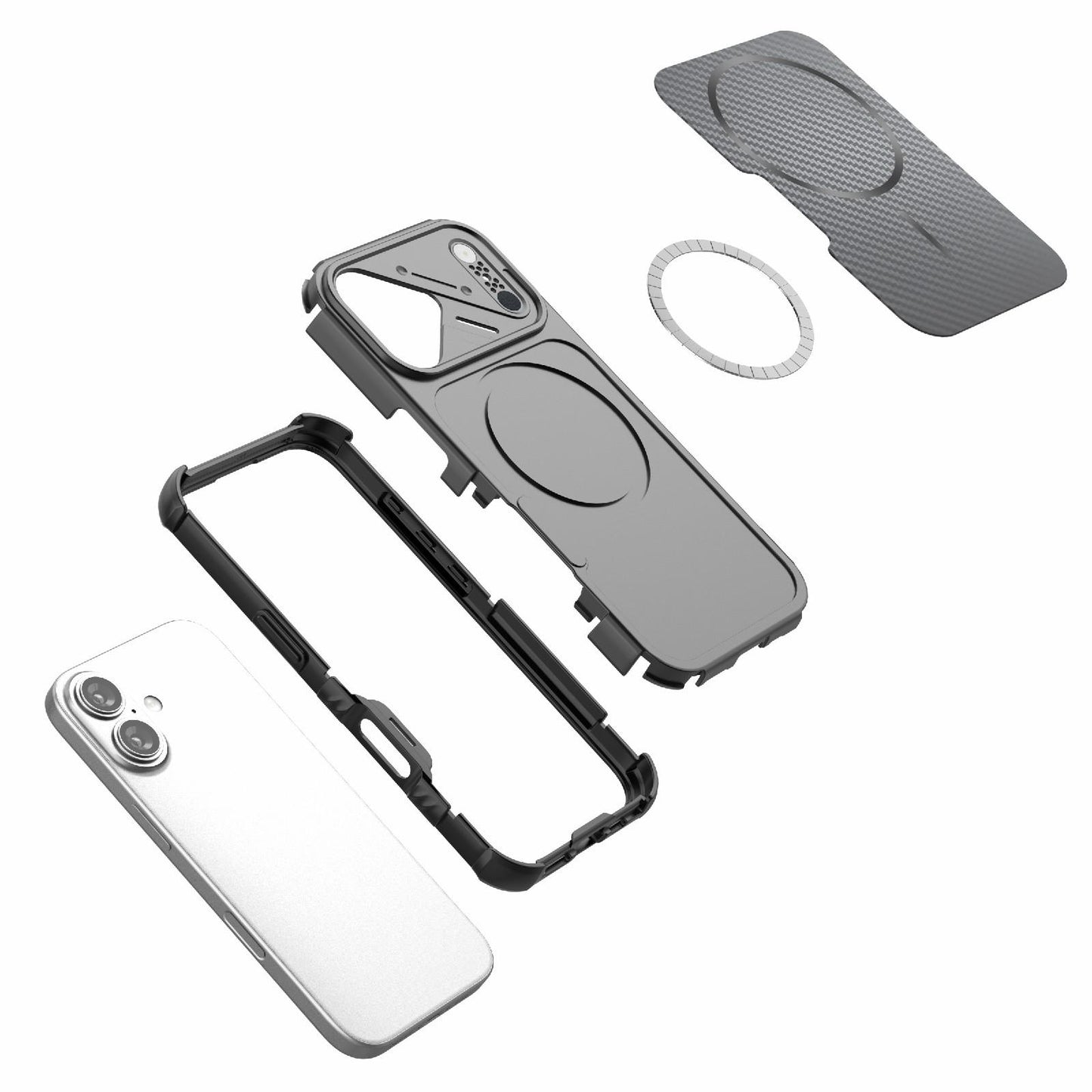 For iPhone 16 Rugged Carbon Fiber Texture Airbag Shockproof Magnetic Phone Case(Gray)