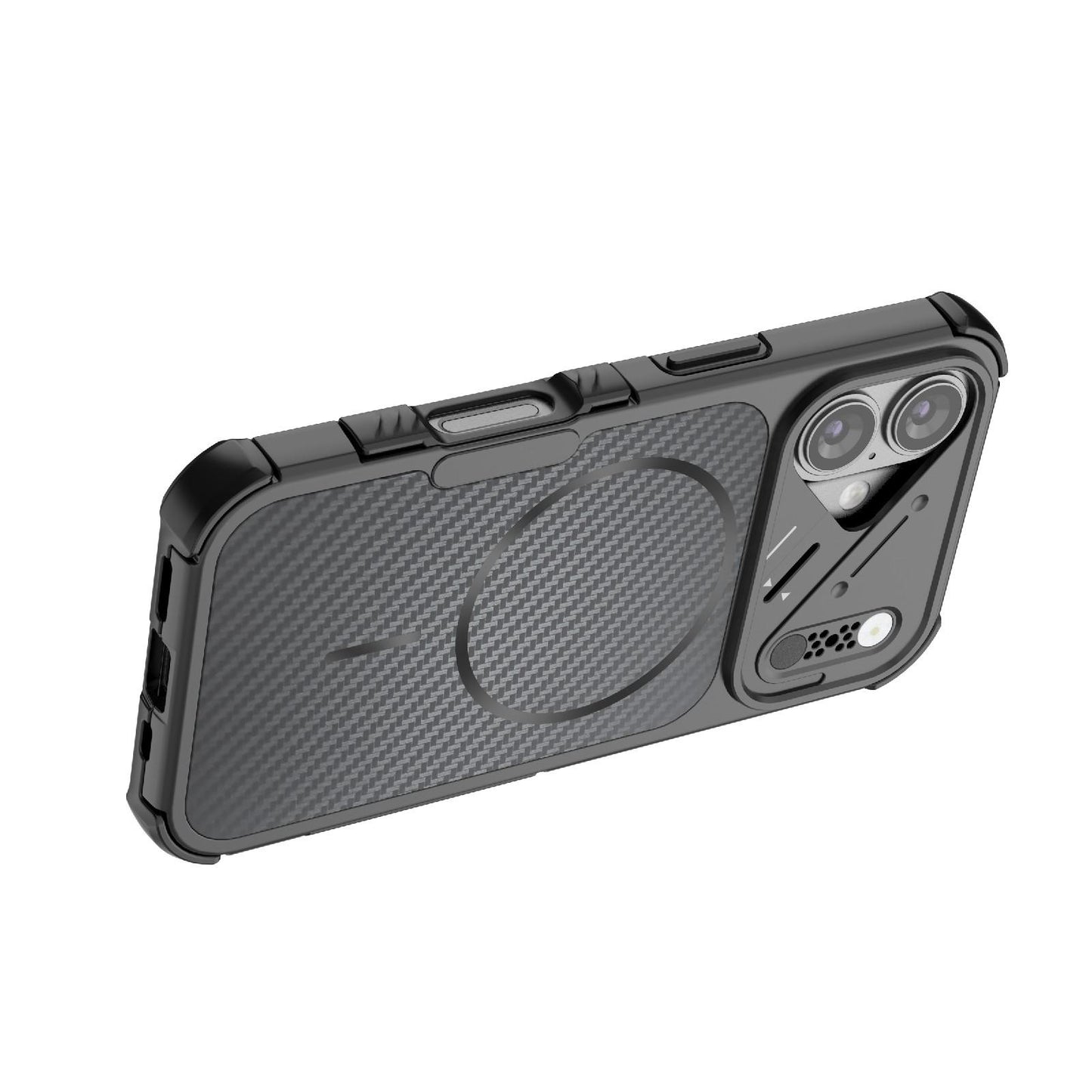 For iPhone 16 Rugged Carbon Fiber Texture Airbag Shockproof Magnetic Phone Case(Gray)
