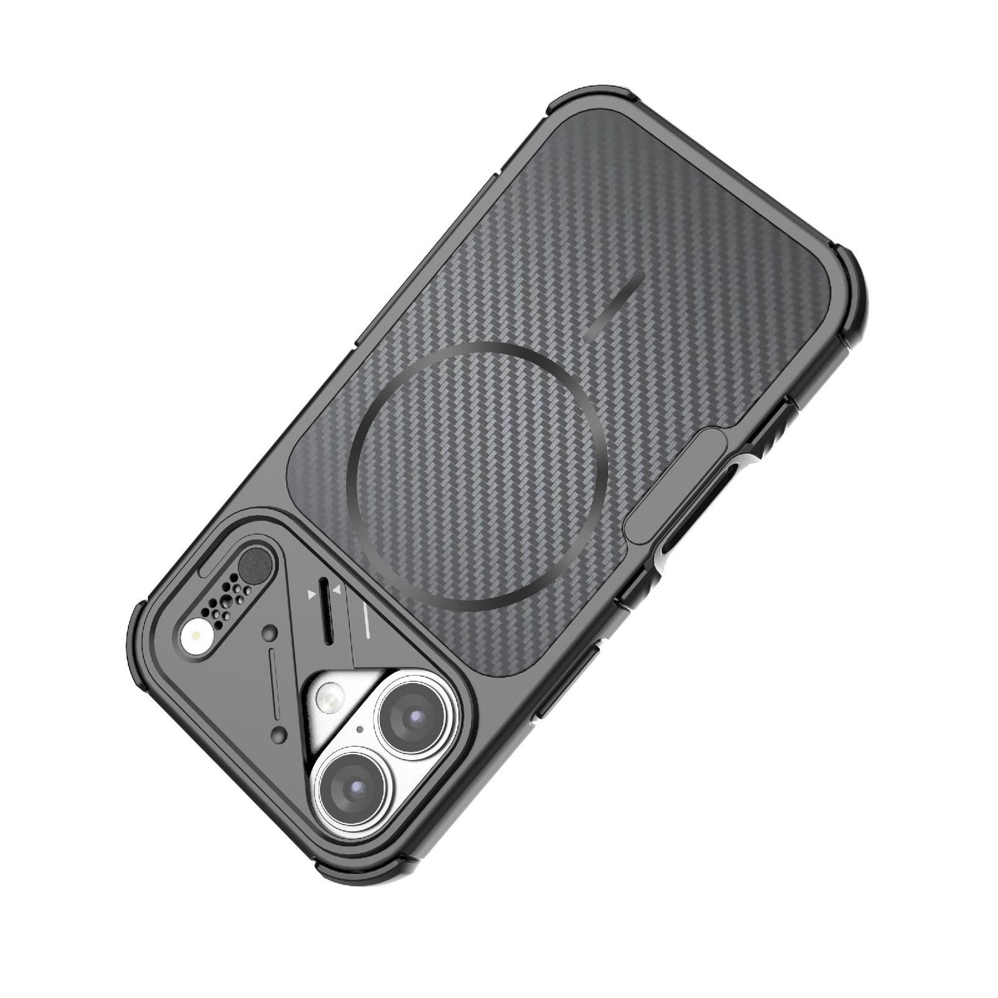 For iPhone 16 Rugged Carbon Fiber Texture Airbag Shockproof Magnetic Phone Case(Blue)