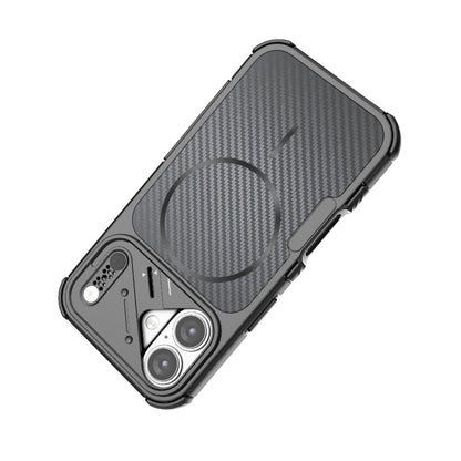 For iPhone 16 Rugged Carbon Fiber Texture Airbag Shockproof Magnetic Phone Case(Blue)