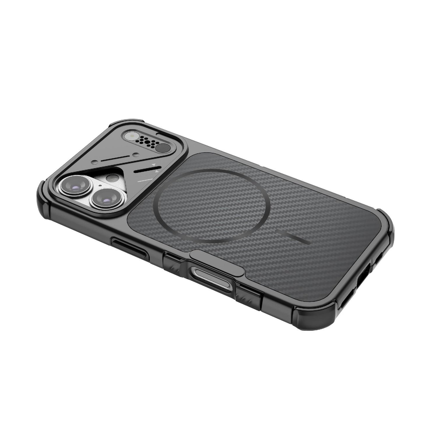For iPhone 16 Rugged Carbon Fiber Texture Airbag Shockproof Magnetic Phone Case(Blue)