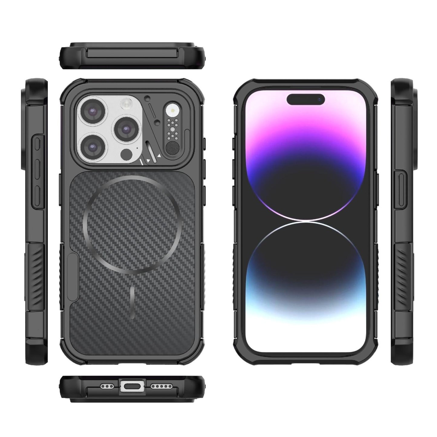 For iPhone 15 Pro Rugged Carbon Fiber Texture Airbag Shockproof Magnetic Phone Case(Black)