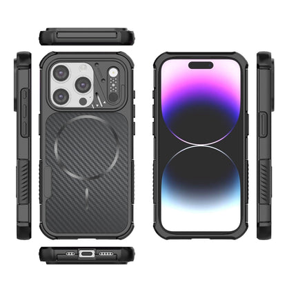 For iPhone 15 Pro Rugged Carbon Fiber Texture Airbag Shockproof Magnetic Phone Case(Black)