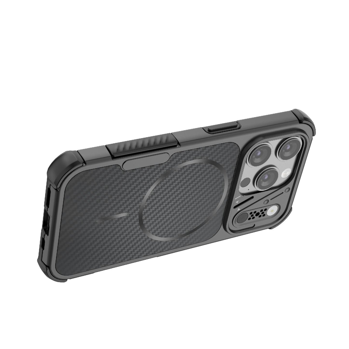 For iPhone 15 Pro Rugged Carbon Fiber Texture Airbag Shockproof Magnetic Phone Case(Black)