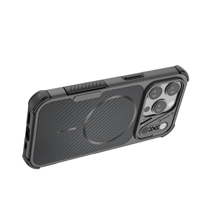 For iPhone 15 Pro Rugged Carbon Fiber Texture Airbag Shockproof Magnetic Phone Case(Black)