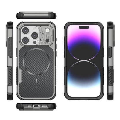 For iPhone 15 Pro Rugged Carbon Fiber Texture Airbag Shockproof Magnetic Phone Case(Gray)