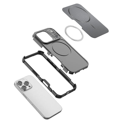 For iPhone 15 Pro Rugged Carbon Fiber Texture Airbag Shockproof Magnetic Phone Case(Gray)