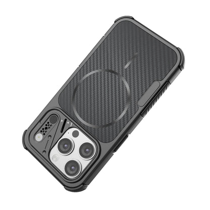 For iPhone 15 Pro Rugged Carbon Fiber Texture Airbag Shockproof Magnetic Phone Case(Gray)