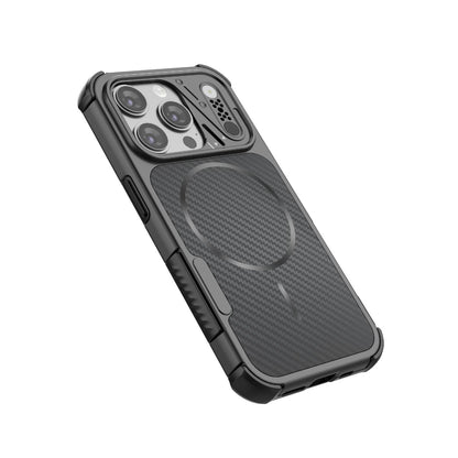 For iPhone 15 Pro Rugged Carbon Fiber Texture Airbag Shockproof Magnetic Phone Case(Gray)