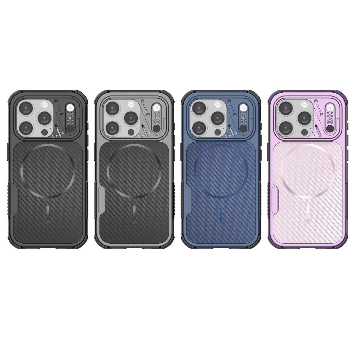 For iPhone 15 Pro Rugged Carbon Fiber Texture Airbag Shockproof Magnetic Phone Case(Gray)
