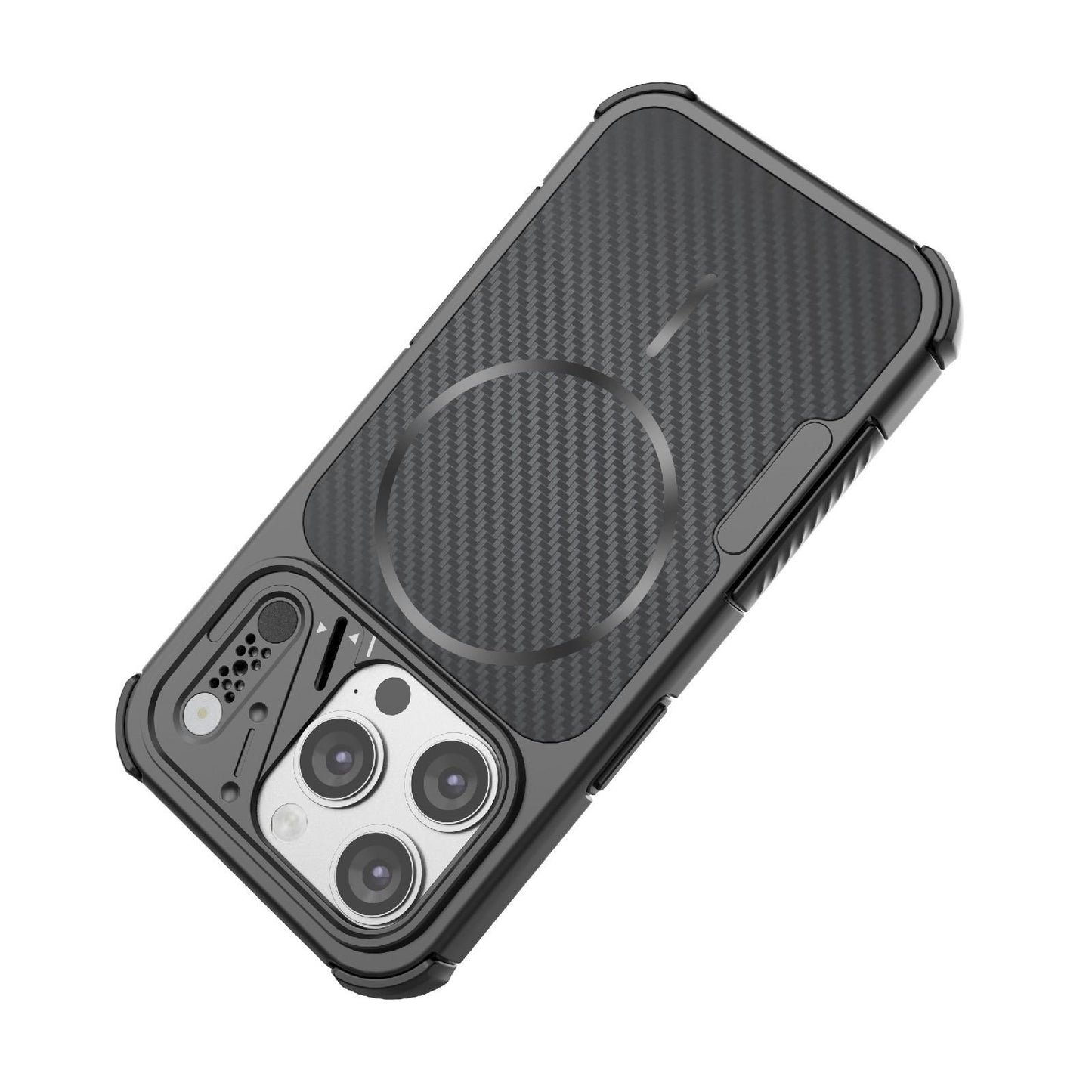 For iPhone 15 Pro Rugged Carbon Fiber Texture Airbag Shockproof Magnetic Phone Case(Blue)