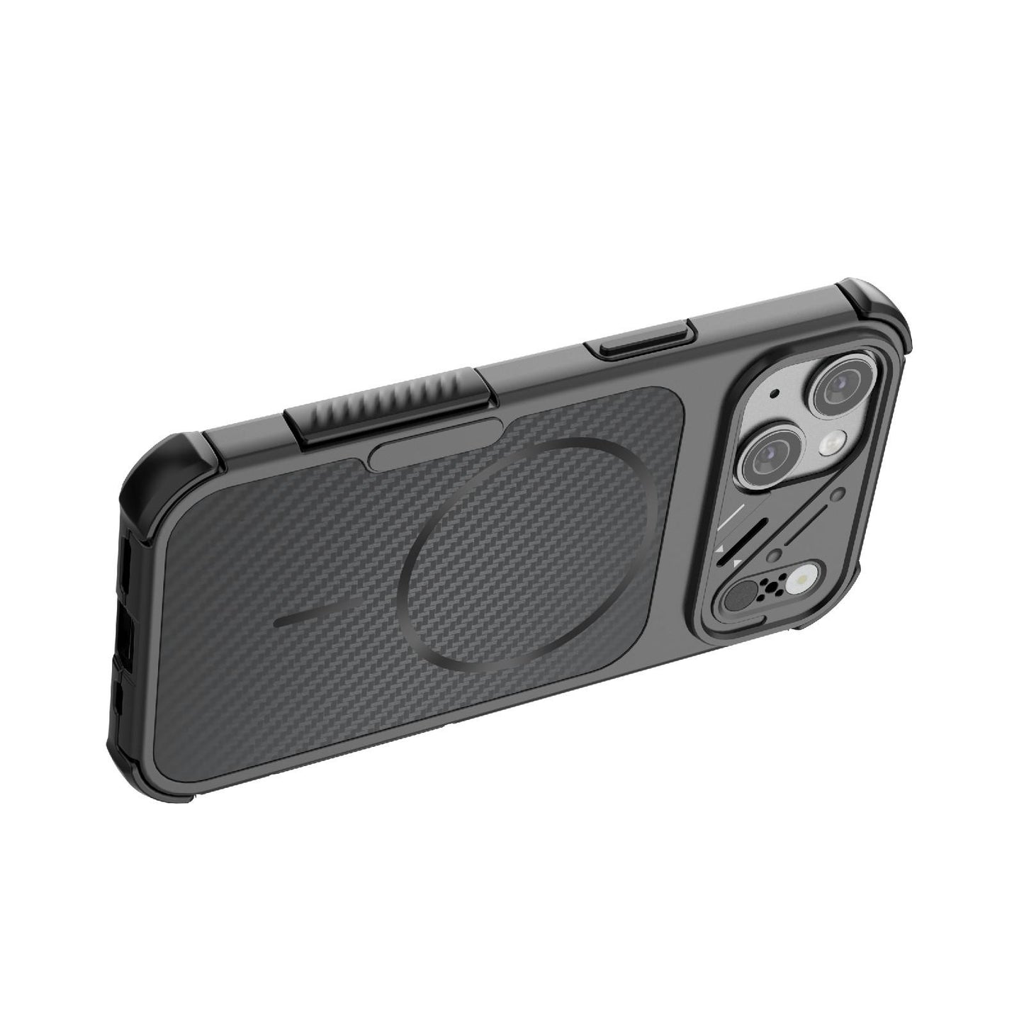 For iPhone 15 Rugged Carbon Fiber Texture Airbag Shockproof Magnetic Phone Case(Black)