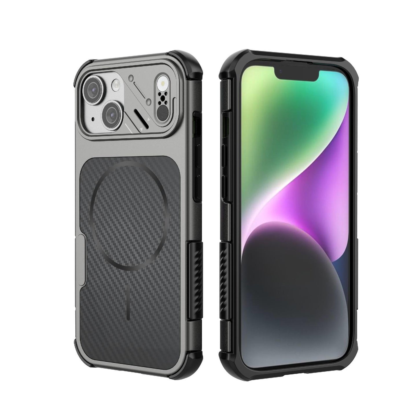 For iPhone 15 Rugged Carbon Fiber Texture Airbag Shockproof Magnetic Phone Case(Gray)