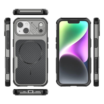 For iPhone 15 Rugged Carbon Fiber Texture Airbag Shockproof Magnetic Phone Case(Gray)