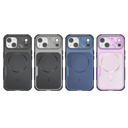 For iPhone 15 Rugged Carbon Fiber Texture Airbag Shockproof Magnetic Phone Case(Gray)