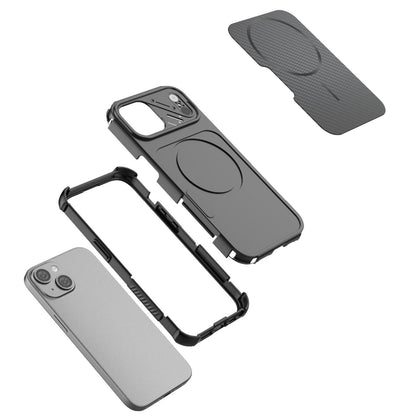 For iPhone 15 Rugged Carbon Fiber Texture Airbag Shockproof Magnetic Phone Case(Blue)