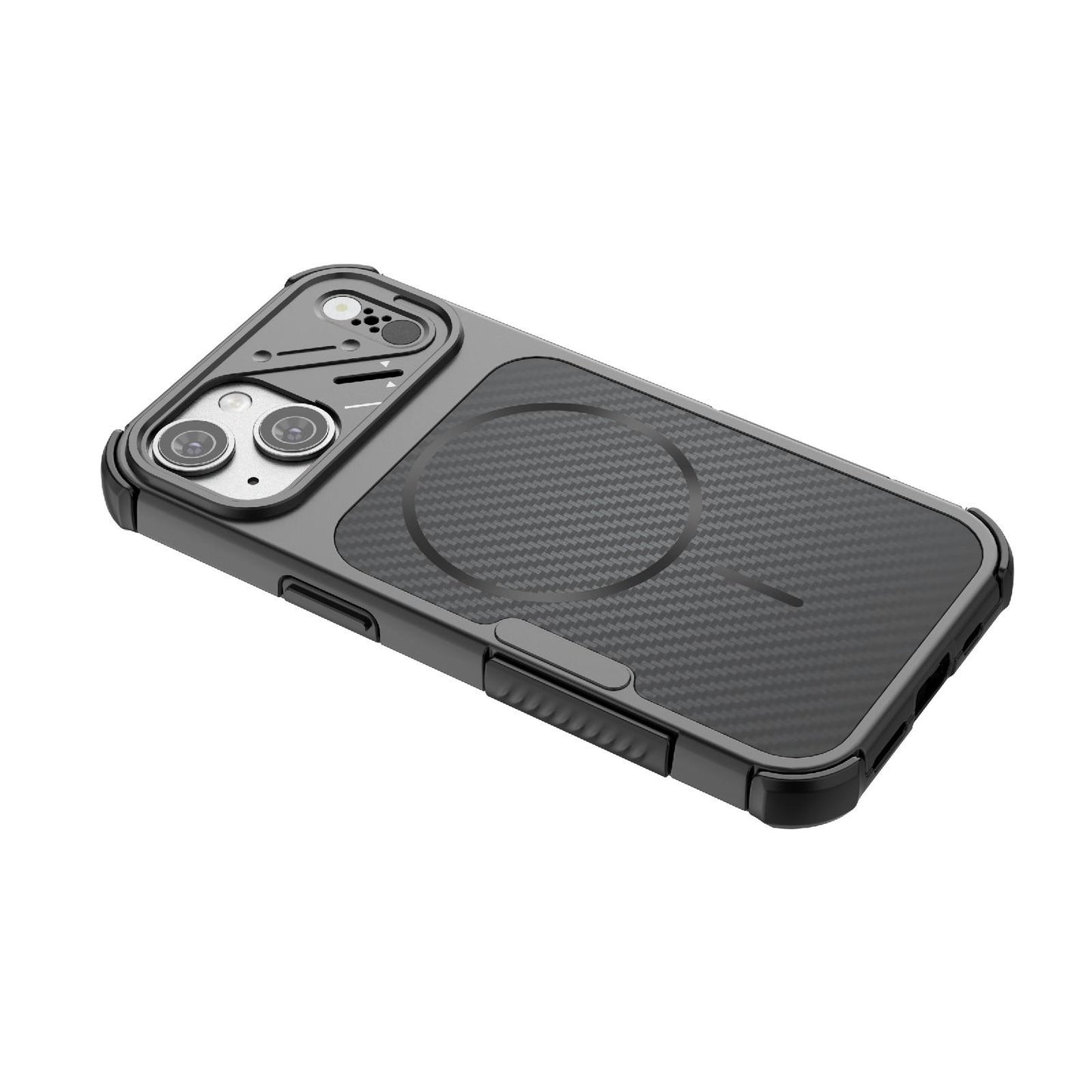 For iPhone 15 Rugged Carbon Fiber Texture Airbag Shockproof Magnetic Phone Case(Blue)