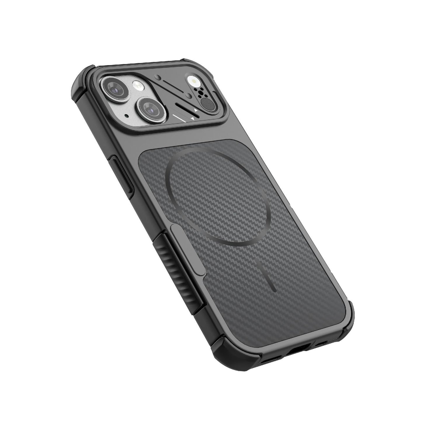 For iPhone 15 Rugged Carbon Fiber Texture Airbag Shockproof Magnetic Phone Case(Blue)