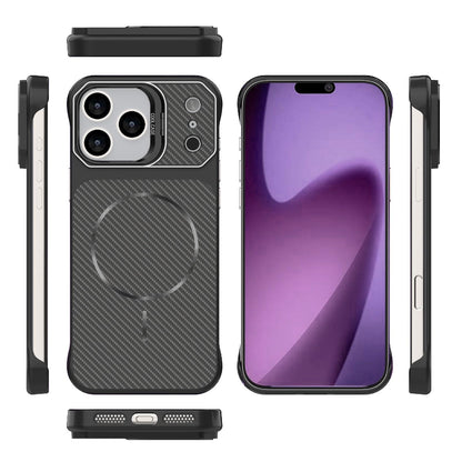 For iPhone 17 Pro Max Frameless Half-Wrapped Carbon Fiber Texture PC Magnetic Phone Case - Black - EDA009991001A