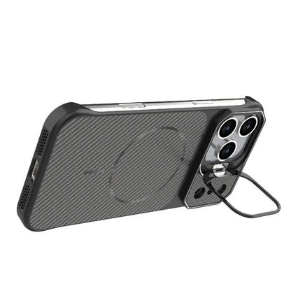 For iPhone 17 Pro Max Frameless Half-Wrapped Carbon Fiber Texture PC Magnetic Phone Case - Black - EDA009991001A
