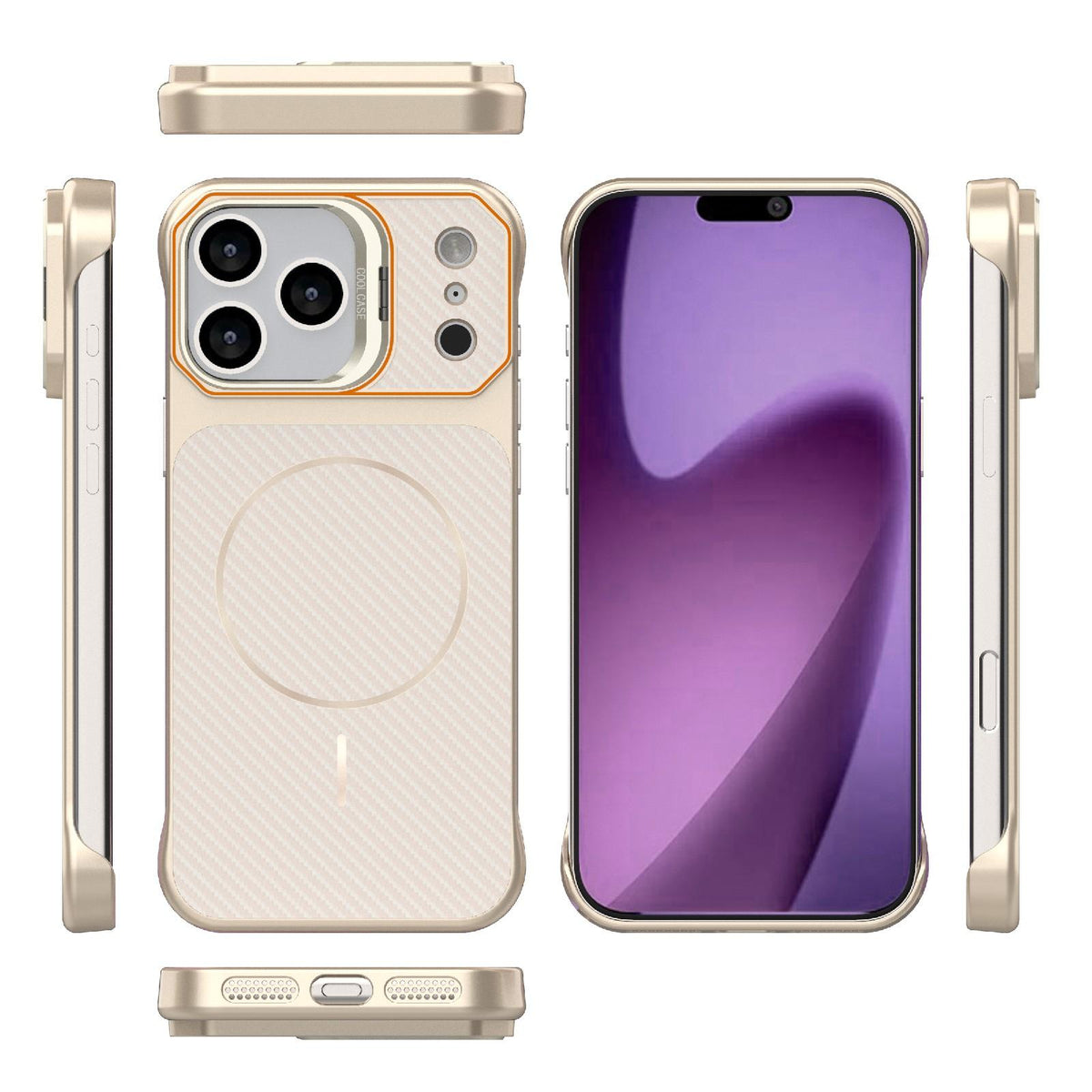 For iPhone 17 Pro Max Frameless Half-Wrapped Carbon Fiber Texture PC Magnetic Phone Case - Rose Gold - EDA009991001B