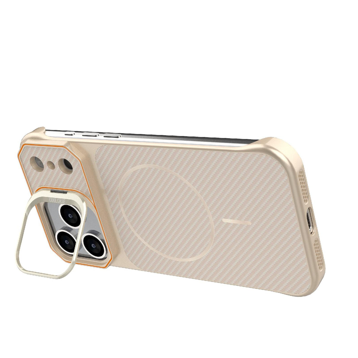 For iPhone 17 Pro Max Frameless Half-Wrapped Carbon Fiber Texture PC Magnetic Phone Case - Rose Gold - EDA009991001B