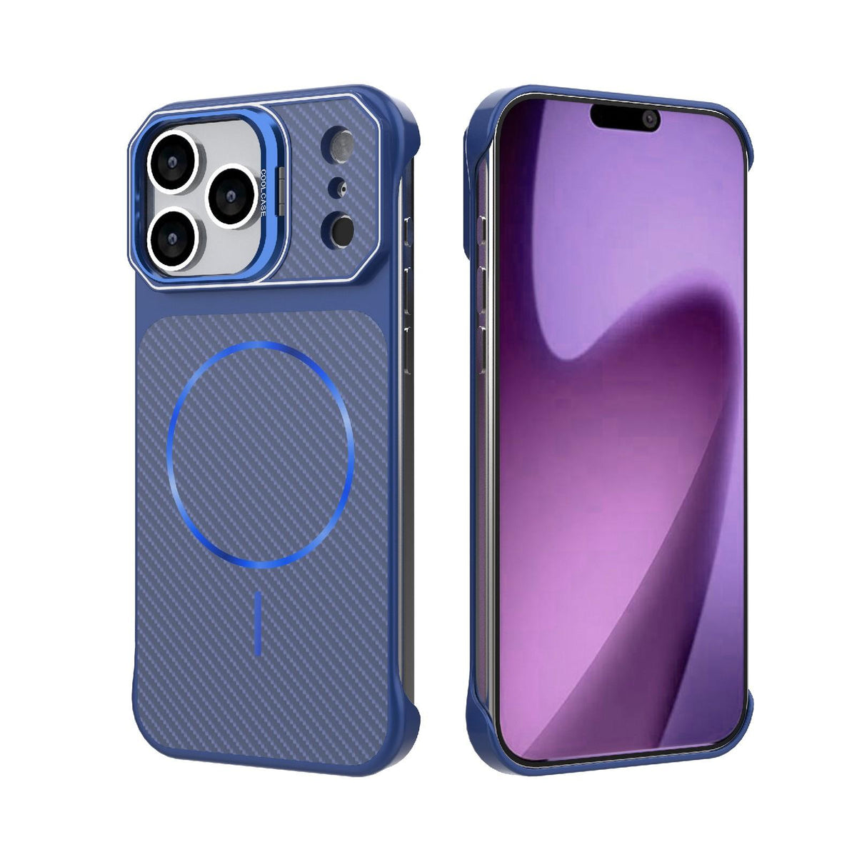 For iPhone 17 Pro Max Frameless Half-Wrapped Carbon Fiber Texture PC Magnetic Phone Case - Blue - EDA009991001C