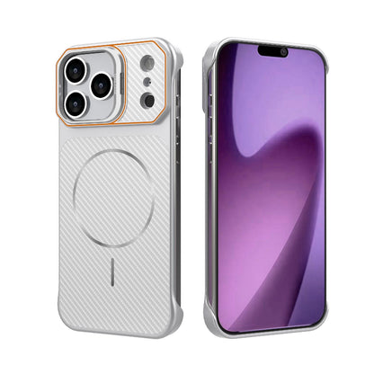 For iPhone 17 Pro Max Frameless Half-Wrapped Carbon Fiber Texture PC Magnetic Phone Case - Silver - EDA009991001D
