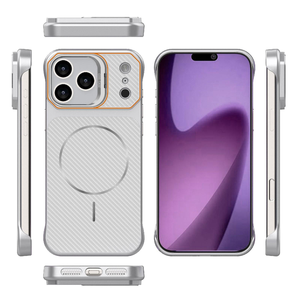 For iPhone 17 Pro Max Frameless Half-Wrapped Carbon Fiber Texture PC Magnetic Phone Case - Silver - EDA009991001D
