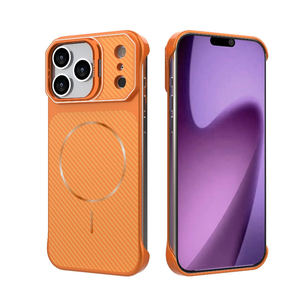 For iPhone 17 Pro Max Frameless Half-Wrapped Carbon Fiber Texture PC Magnetic Phone Case - Orange - EDA009991001E