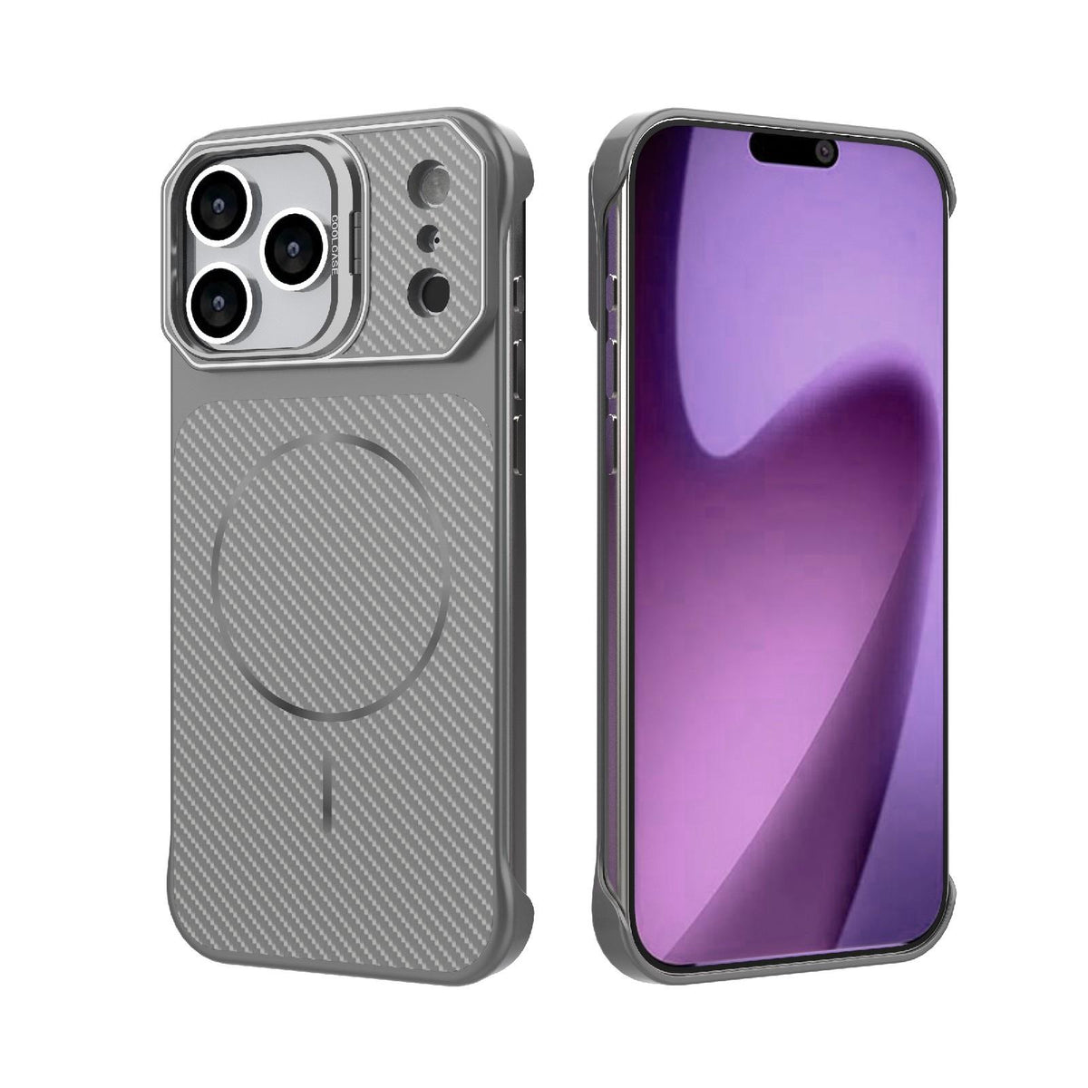 For iPhone 17 Pro Max Frameless Half-Wrapped Carbon Fiber Texture PC Magnetic Phone Case - Gray - EDA009991001F