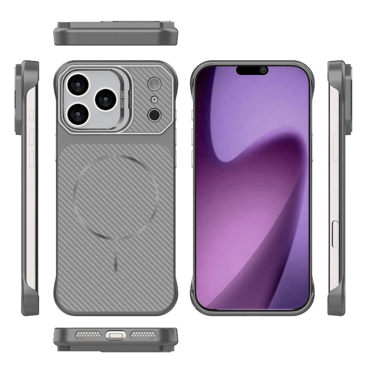 For iPhone 17 Pro Max Frameless Half-Wrapped Carbon Fiber Texture PC Magnetic Phone Case - Gray - EDA009991001F