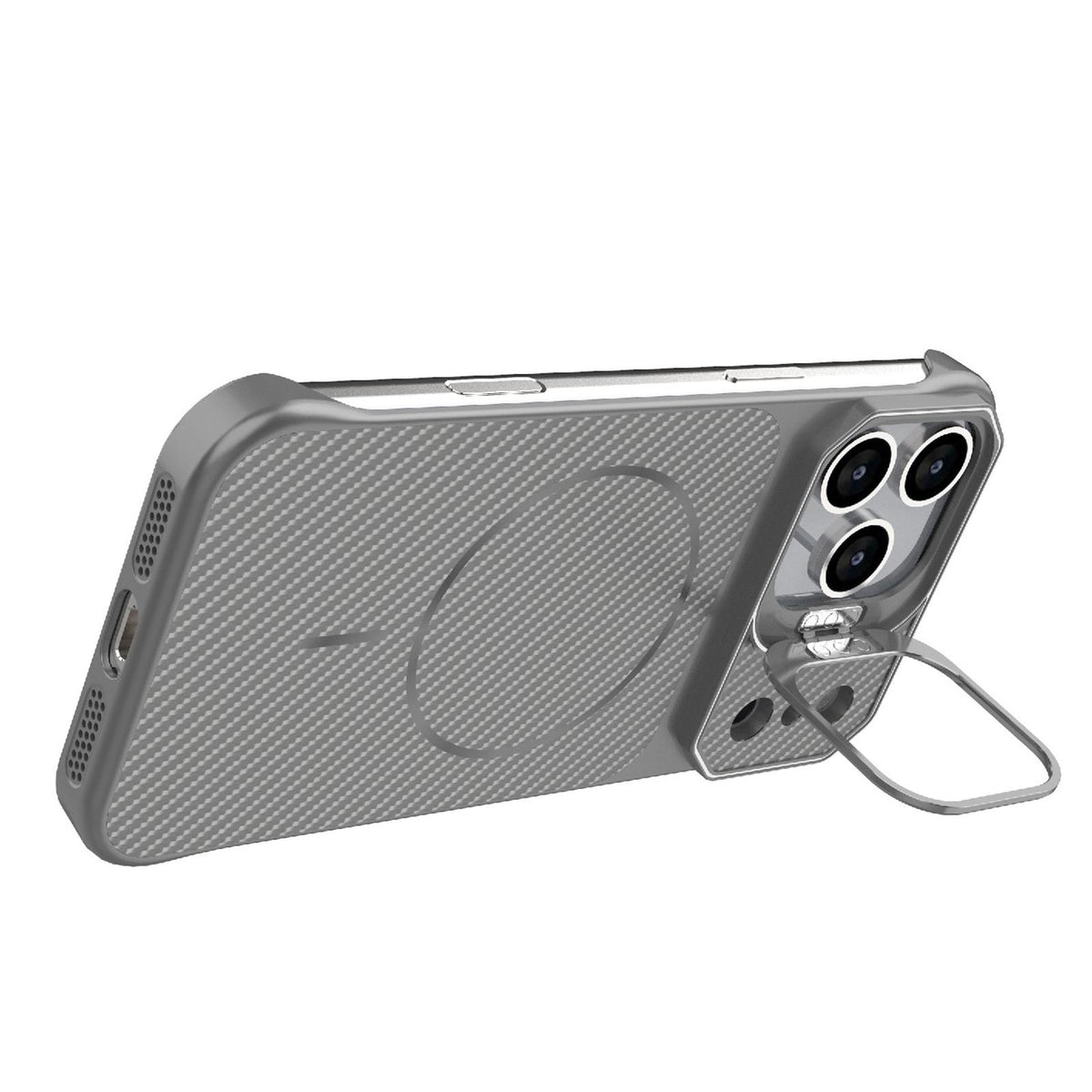 For iPhone 17 Pro Max Frameless Half-Wrapped Carbon Fiber Texture PC Magnetic Phone Case - Gray - EDA009991001F