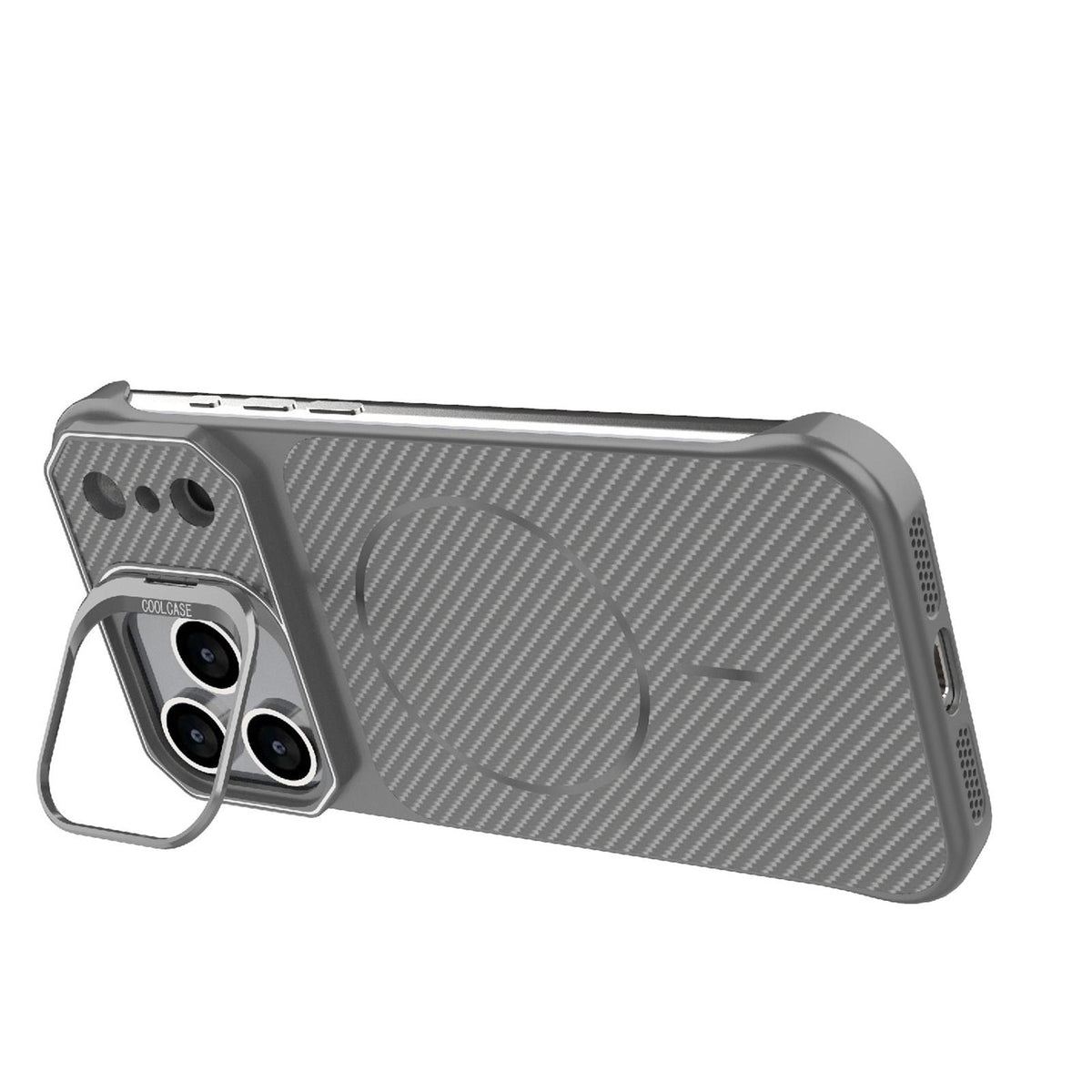 For iPhone 17 Pro Max Frameless Half-Wrapped Carbon Fiber Texture PC Magnetic Phone Case - Gray - EDA009991001F