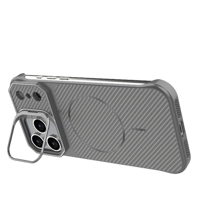 For iPhone 17 Pro Max Frameless Half-Wrapped Carbon Fiber Texture PC Magnetic Phone Case - Gray - EDA009991001F