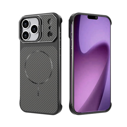 For iPhone 18 Pro Max Frameless Half-Wrapped Carbon Fiber Texture PC Magnetic Phone Case - Black - EDA009991004A