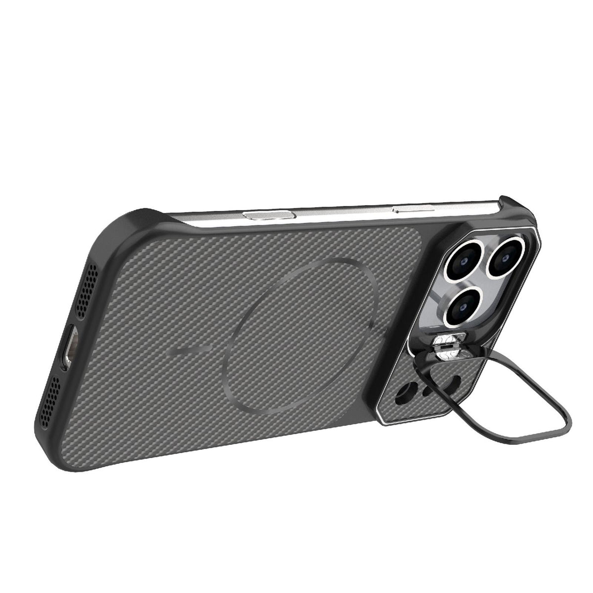 For iPhone 18 Pro Max Frameless Half-Wrapped Carbon Fiber Texture PC Magnetic Phone Case - Black - EDA009991004A