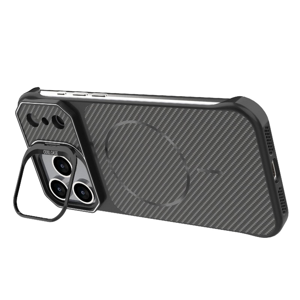 For iPhone 18 Pro Max Frameless Half-Wrapped Carbon Fiber Texture PC Magnetic Phone Case - Black - EDA009991004A