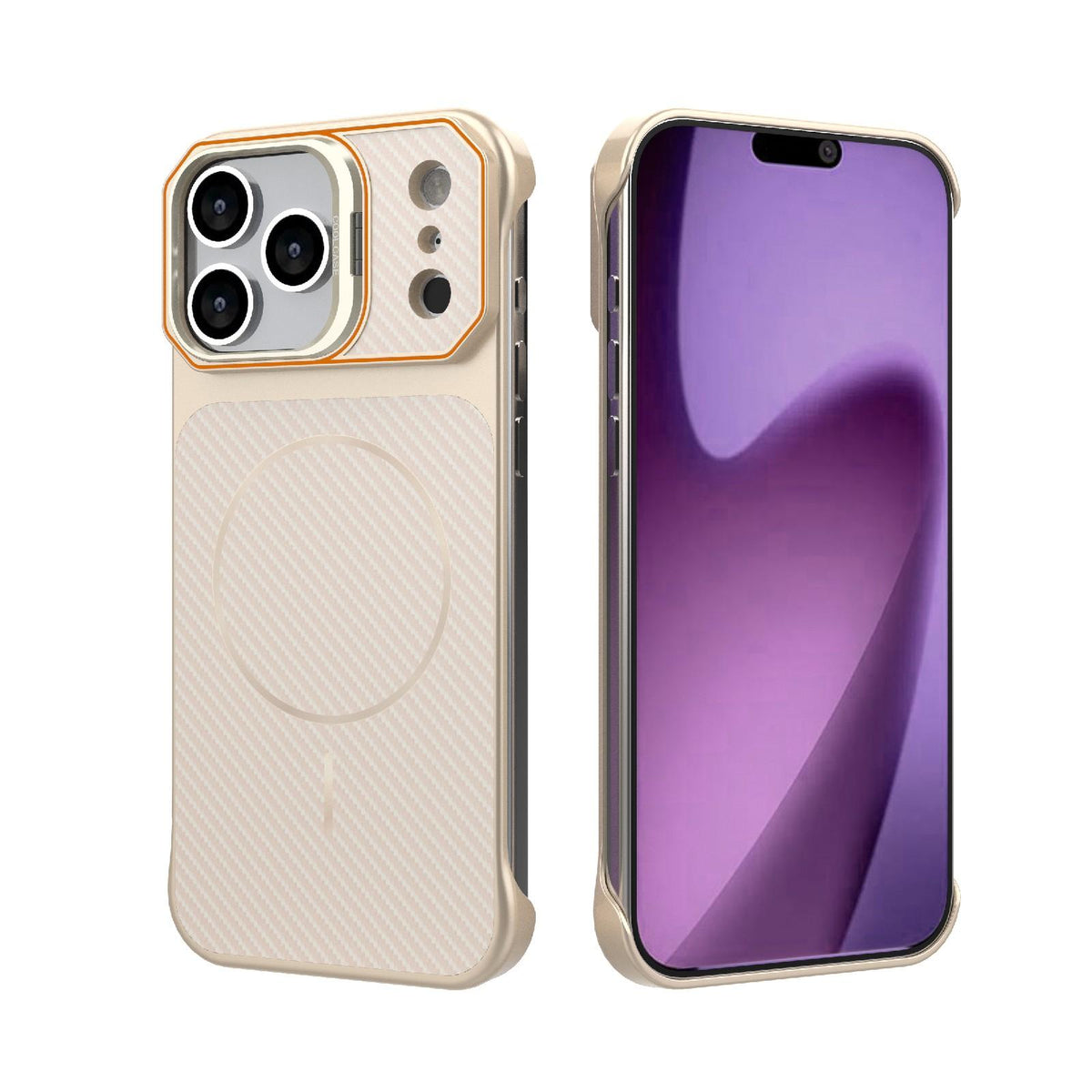 For iPhone 18 Pro Max Frameless Half-Wrapped Carbon Fiber Texture PC Magnetic Phone Case - Rose Gold - EDA009991004B