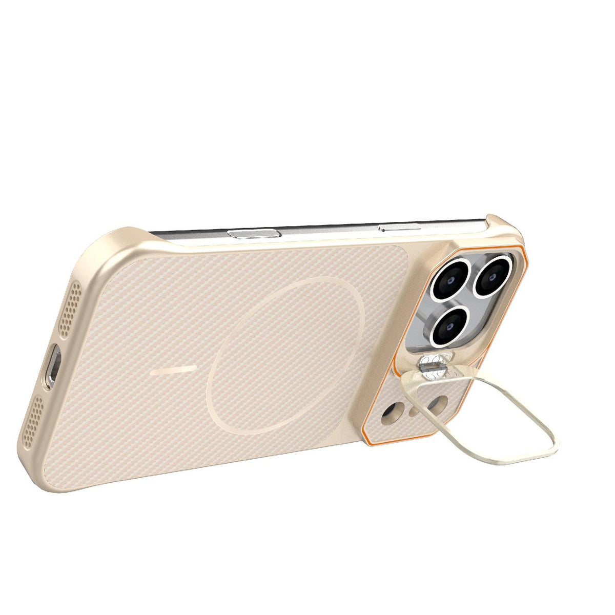 For iPhone 18 Pro Max Frameless Half-Wrapped Carbon Fiber Texture PC Magnetic Phone Case - Rose Gold - EDA009991004B