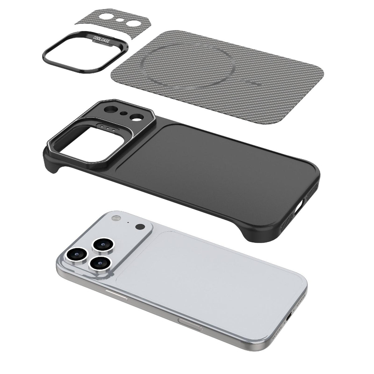 For iPhone 18 Pro Max Frameless Half-Wrapped Carbon Fiber Texture PC Magnetic Phone Case - Rose Gold - EDA009991004B