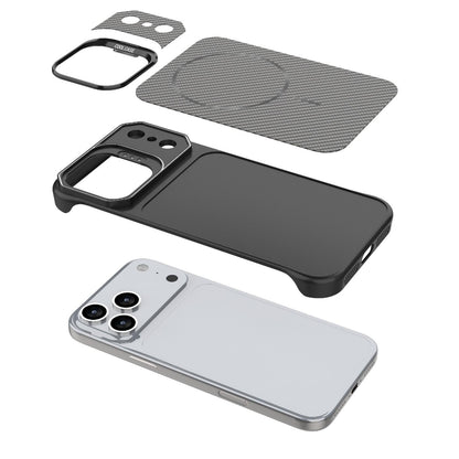 For iPhone 18 Pro Max Frameless Half-Wrapped Carbon Fiber Texture PC Magnetic Phone Case - Rose Gold - EDA009991004B