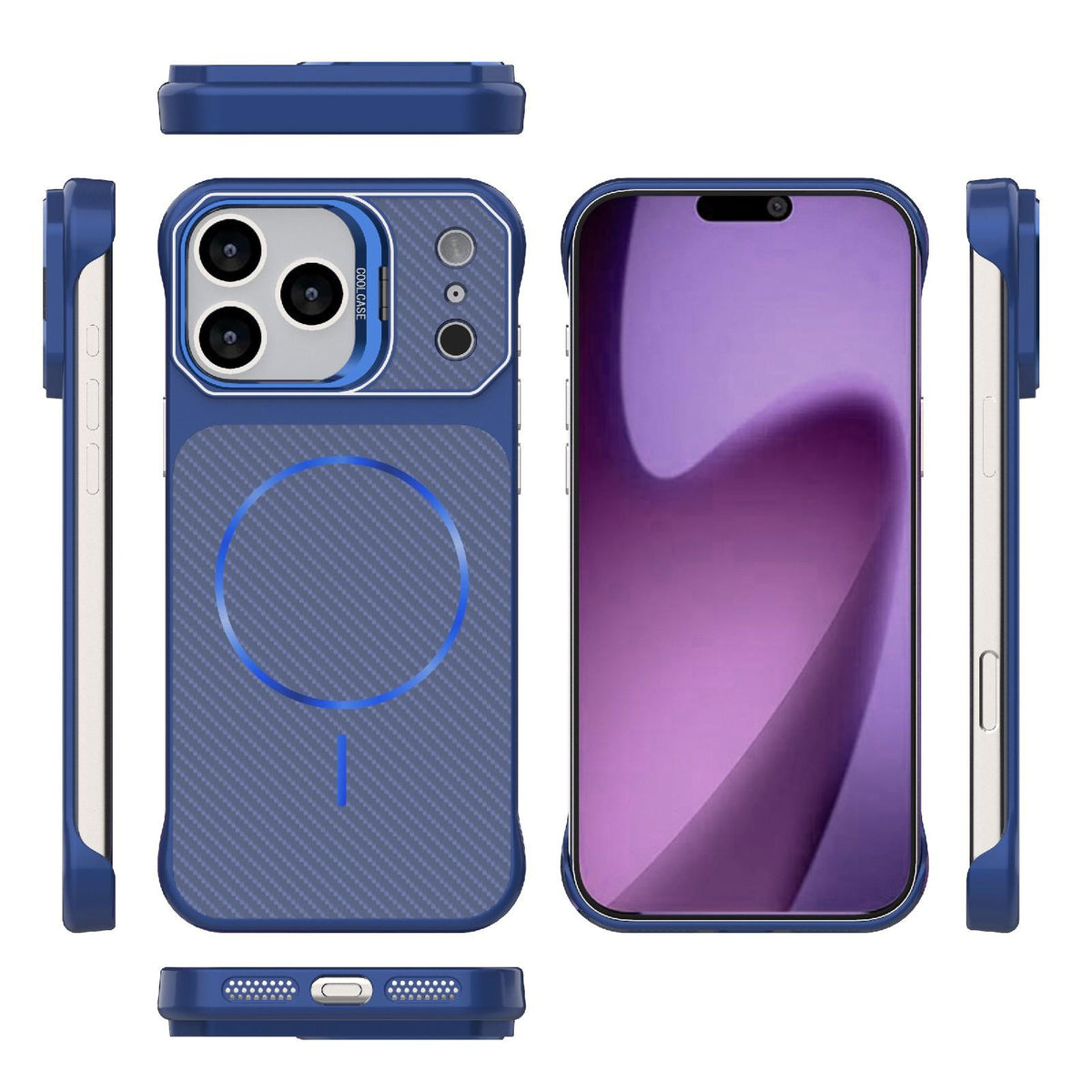 For iPhone 18 Pro Max Frameless Half-Wrapped Carbon Fiber Texture PC Magnetic Phone Case - Blue - EDA009991004C