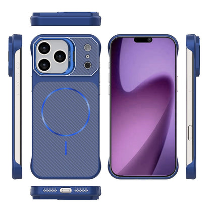 For iPhone 18 Pro Max Frameless Half-Wrapped Carbon Fiber Texture PC Magnetic Phone Case - Blue - EDA009991004C
