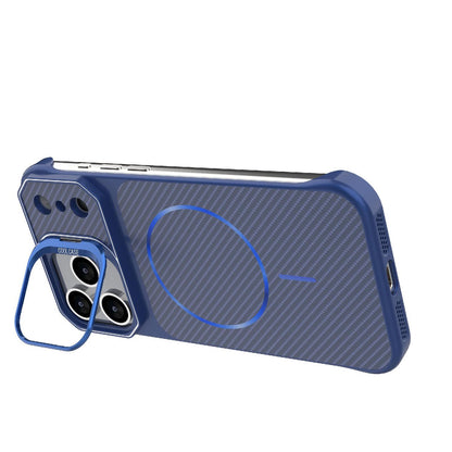 For iPhone 18 Pro Max Frameless Half-Wrapped Carbon Fiber Texture PC Magnetic Phone Case - Blue - EDA009991004C