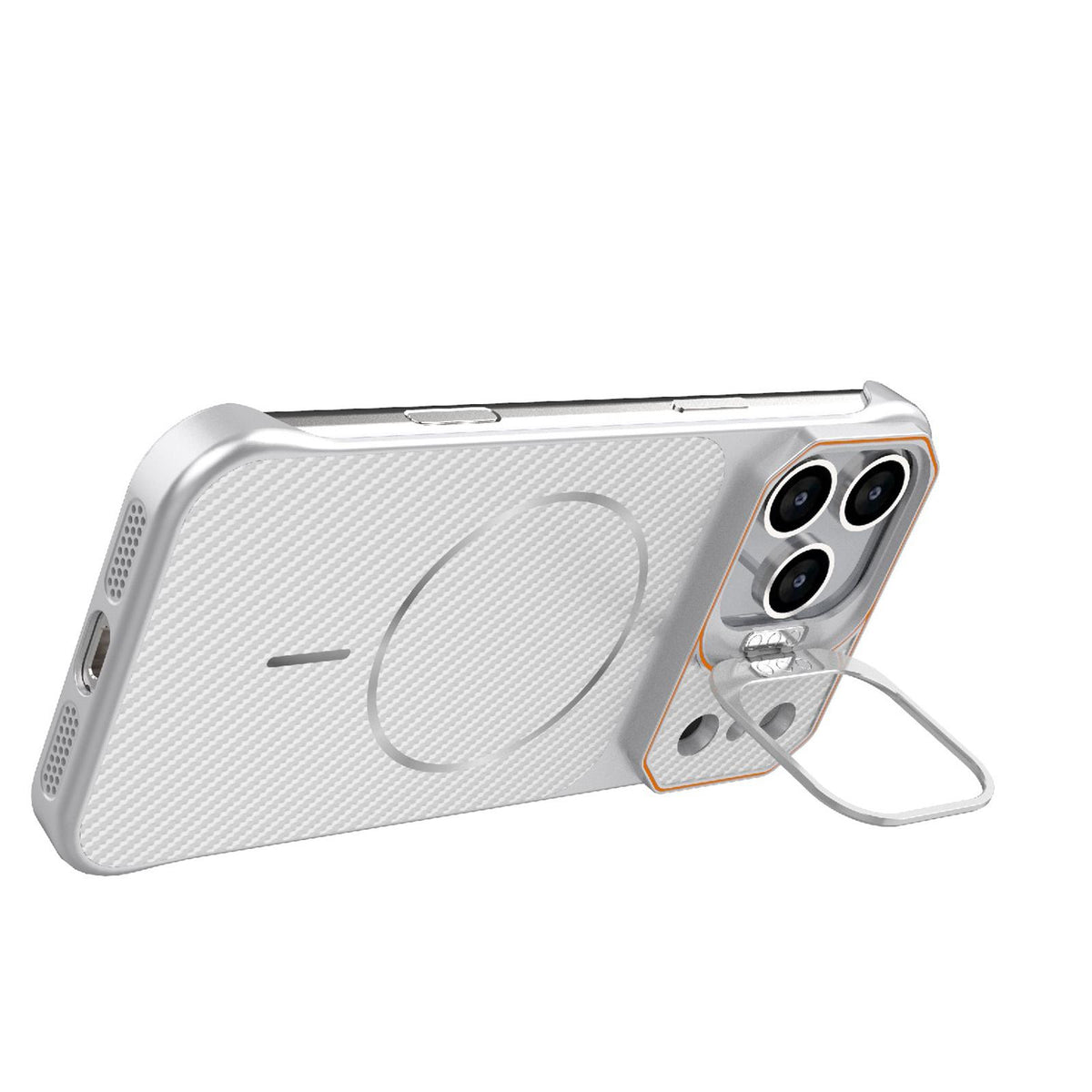 For iPhone 18 Pro Max Frameless Half-Wrapped Carbon Fiber Texture PC Magnetic Phone Case - Silver - EDA009991004D